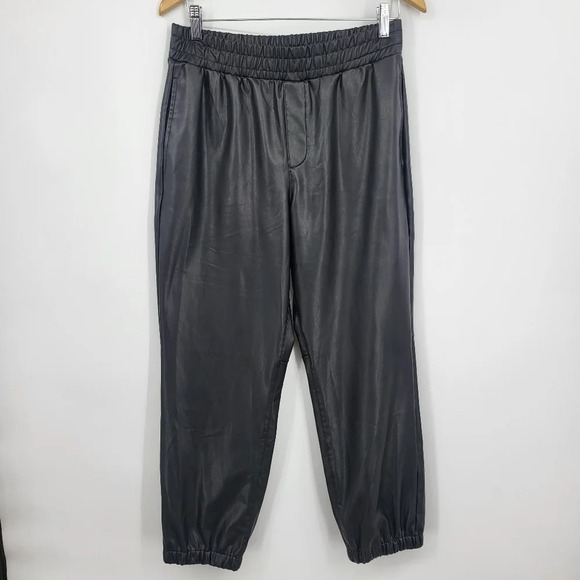 SANCTUARY Black Women's Faux Leather High Rise Joggers Size Large NWT NEW - Picture 1 of 13
